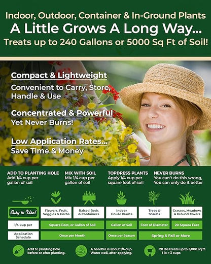 Organic Plant Magic - Truly Organic™ Long-Lasting Spreadable Plant Food: All-Purpose Fertilizer Granules for All Flower Vegetable Herb Fruit Tree Shrub Container Garden & House Plants [One 20 lb Bag]