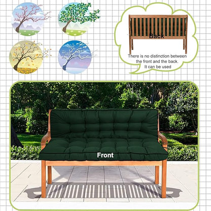 Swing Replacement Cushions with Backrest, 2 or 3 Seater Waterproof Non-Slip Overstuffed Swing Pad, Indoor/Outdoor Bench Cushion for Porch Chair Swings Garden Furniture (Dark green, 40 * 55 in)