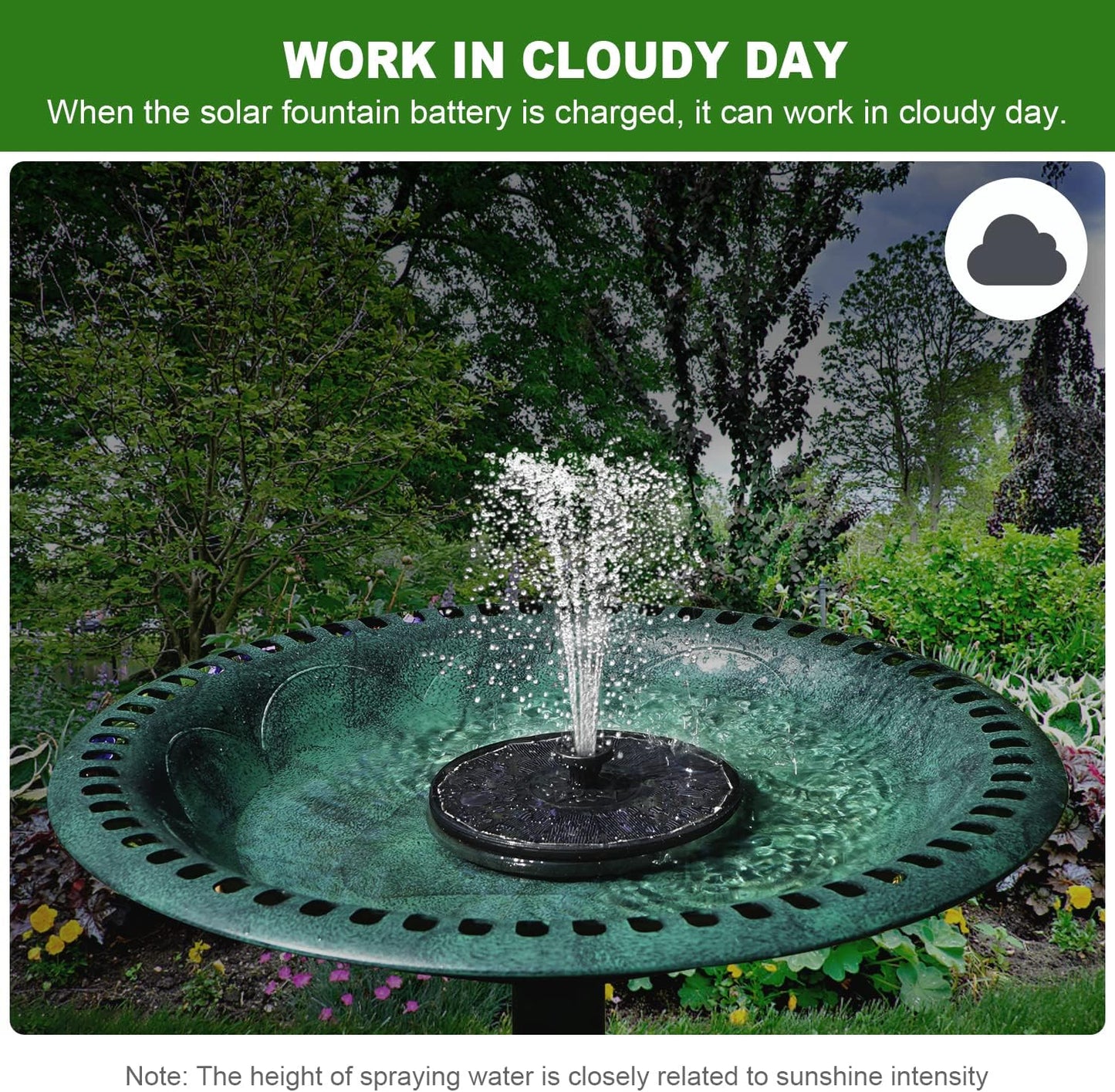 Solar Fountain with 2000 mAh Battery Backup Works in Cloudy, Glass Solar Powered Bird Bath Fountains with 7 Nozzles, 3.5 W Solar Fountain Pump for Birdbath,Garden, Outdoor, Pond (Black)