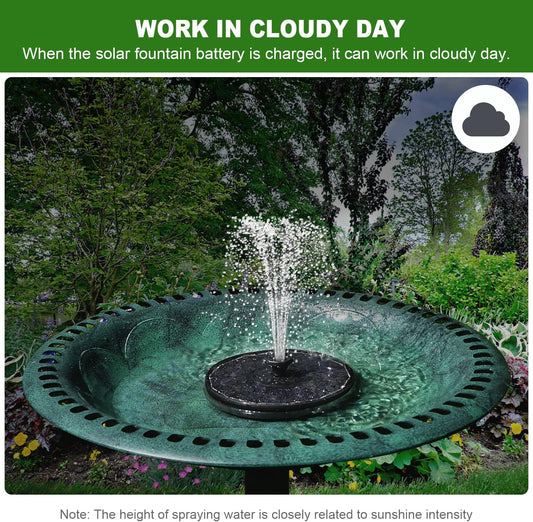 Solar Fountain with 2000 mAh Battery Backup Works in Cloudy, Glass Solar Powered Bird Bath Fountains with 7 Nozzles, 3.5 W Solar Fountain Pump for Birdbath,Garden, Outdoor, Pond (Black)
