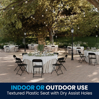 Flash Furniture Hercules Series Plastic Folding Chairs for Parties and Weddings, Stackable Commercial Event Seats with 650-lb. Static Weight Capacity, Set of 4, Black