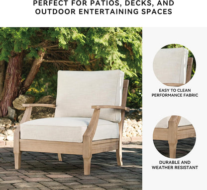 Signature Design by Ashley Carter Hall Outdoor Eucalyptus Patio Lounge Chair with Cushion, Beige