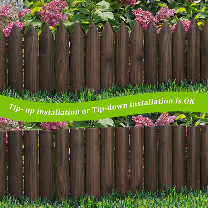 Wood Garden Edging Border Wooden Short Fence Landscape Edging Anti Corrosive Lawn 47.2" L X 11.8" H (2PACK)