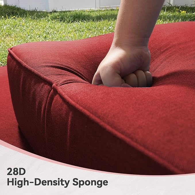 Luxury 6" Outdoor Cushions for Patio Furniture, 24x24x6" Thick Seat Cushion Set of 5, Fade Resistant Couch Chair Replacement Cushions High Density Deep Wicker Chair Cushion w/ Removable Cover, Red