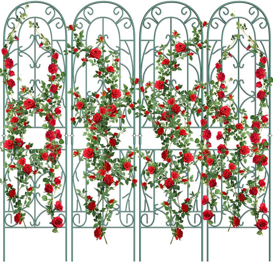 4 Pack Metal Garden Trellis for Climbing Plants,Green Metal Garden Trellis for Vines Plant Rose Vegetable Support,Large Decorative Outdoor Trellis