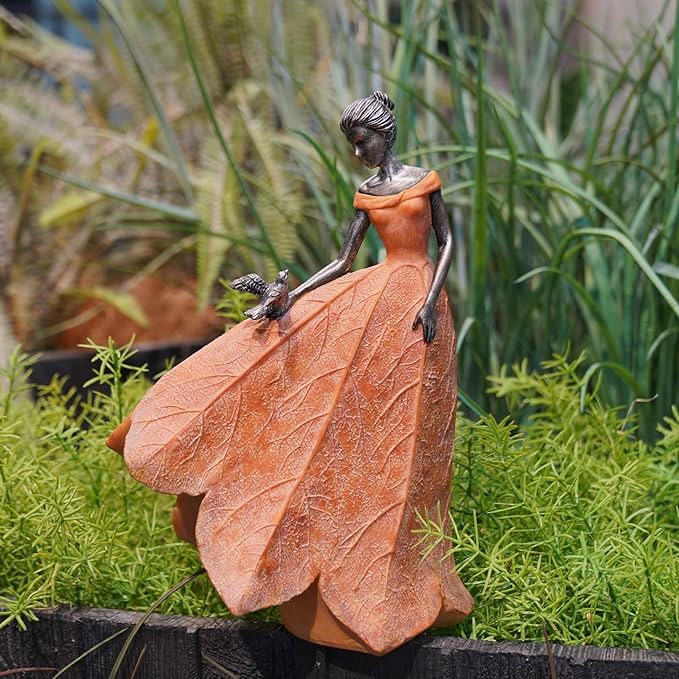 Guichifun Fairy Statue Collection Home Decoration - Orange Leaf Angel Girls Resin Fall Christmas Decor for Outside or Inside Rustic Garden Outdoor Yard Decorations Figurines Gift 8.5 x 5.25 x 12 Inch