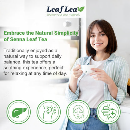 LeafLea 40 Senna Tea Bags – 100% Pure Senna Leaves, Herbal Laxative Tea for Gentle Constipation Relief, Caffeine-Free, Sugar-Free, Gluten-Free, Non-GMO, Vegan, Supports Digestive Health
