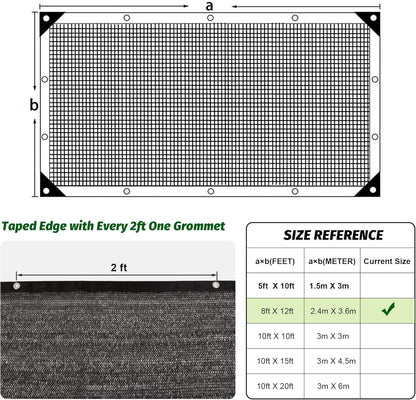 Garden expert 75% Black Shade Cloth 8x12FT Taped Edge with Grommets Sun Net Mesh for Garden Patio Backyard UV-Resistant