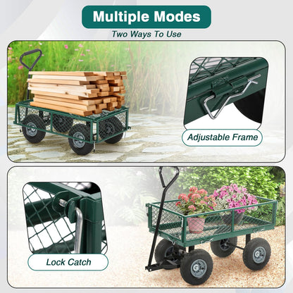 FDW Garden Cart Streel Heavy Duty 500 LBS Capacity，Utility Cart Wagon with Removable Sides and 180°Rotating Handle for Yard, Lawn and Garden Hauler (Green)