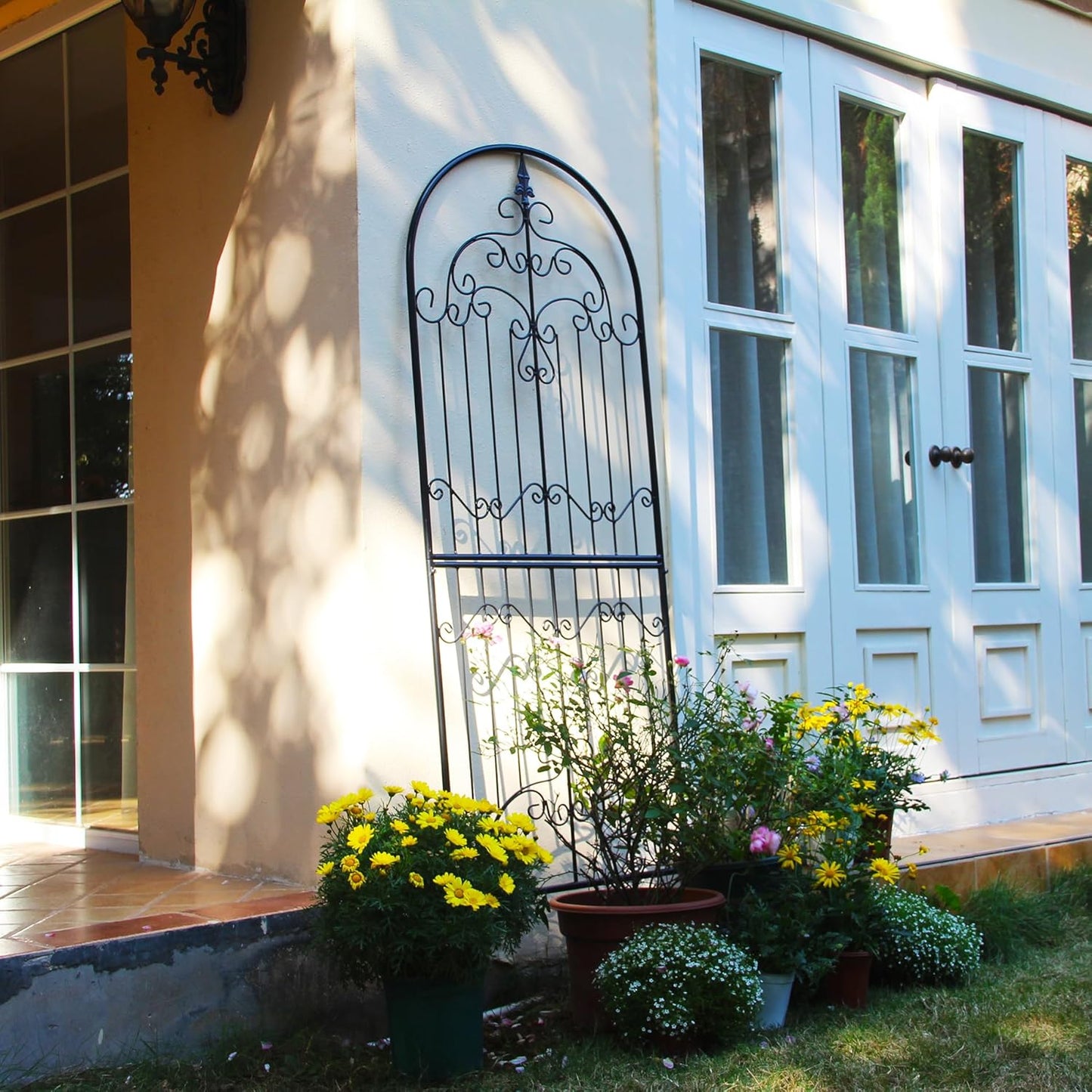 Trellis for Climbing Plants 70.8" H x 25.6" W Metal Wrought Iron Outdoor Wall Panel for Vines Flowers Elegant Accent Decorative Garden Structure