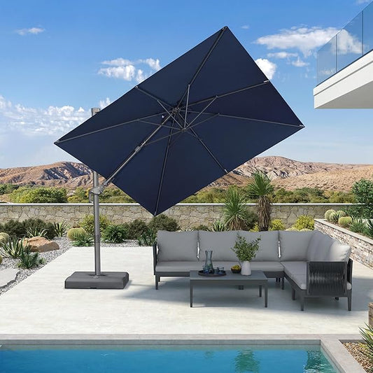 PURPLE LEAF 8' X 8' Left-right Tilting Outdoor Patio Umbrella Swivel Offset Cantilever Heavy Duty Rectangle Aluminum Umbrella with UV Resistant for Deck Pool Patio Backyard, Ocean Slate