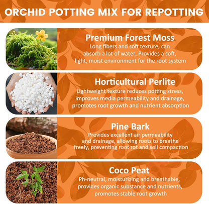 Legigo 2 QT Orchid Potting Mix- Natural Orchid Soil Mix for Repotting with Moss, Pine Bark, Coco Peat and Perlite, Enhanced Drainage Orchid Bark Potting Mix Repotting Kit for Indoor Plant Growth