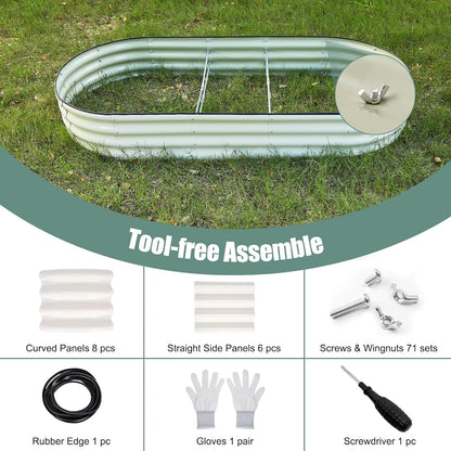 12" Tall White Oval Galvanized Steel Raised Garden Bed - 7x3ft Modular Metal Planter Box for Outdoor Gardening | Durable Metal Raised Flower Beds Outdoor Large Planters for Porch & Yard