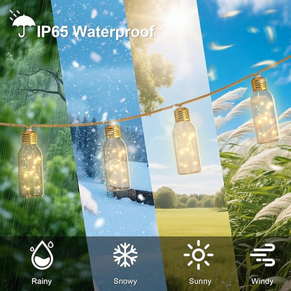 SoulBay LED String Lights with Remote, 19.7 FT Outdoor Waterproof USB Rechargeable Rope Lights, Timer Function for Patio, Camping, Indoor Yard, Christmas Decor