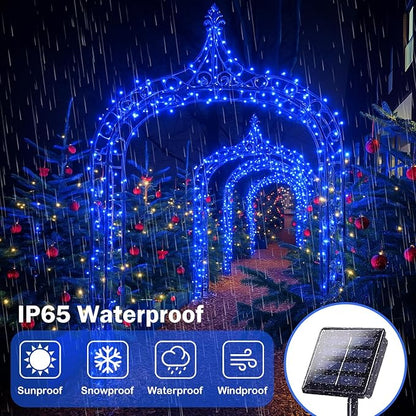 4 Pack 180FT Solar Christmas Lights Outdoor Waterproof, Super Bright 320 LED Solar String Lights with 8 Lighting Modes, Green Wire Twinkle Tree Light for Outside Xmas Party Decorations (Blue)