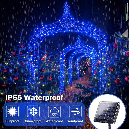 4 Pack 180FT Solar Christmas Lights Outdoor Waterproof, Super Bright 320 LED Solar String Lights with 8 Lighting Modes, Green Wire Twinkle Tree Light for Outside Xmas Party Decorations (Blue)