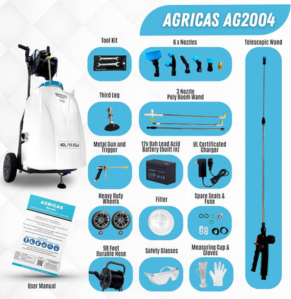 10.5 Gal Battery Powered Sprayer with Double Professional Pump with Wheels, Multifunctional and Portable Weed Sprayer for Lawn & Garden with Adjustable HD Wand and Nozzles