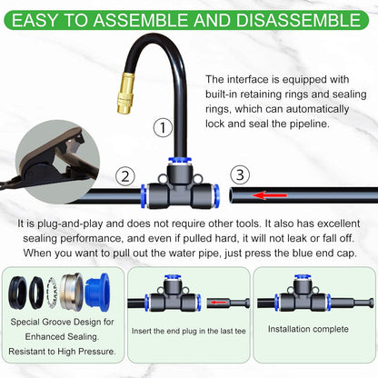 98 Ft Drip Irrigation System,360°Bendable Drip Irrigation Kit,25 Nozzles and 27 Quick Connectors,Automatic Garden Irrigation System,Adjustable Atomizing System for Plants, Greenhouse,Yard,Lawn