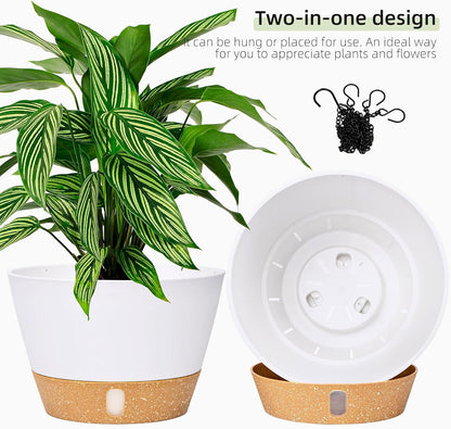 QCQHDU 2 Pack Hanging Planters for Indoor Outdoor Plants, 8 Inch Hanging Baskets Flower Pots with Reservoir Tray & Visible Water-Level