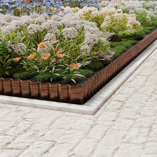 SnugNiture Corrugated Metal Garden Edging 4" x 50'-2 Pack, Sturdy Lawn Landscape Edging Border, Fence for Garden, Flower Bed and Yard (Brown)