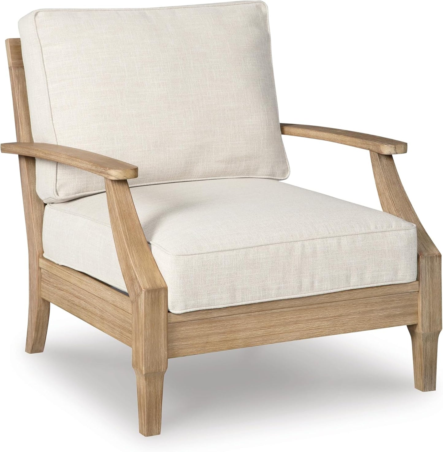 Signature Design by Ashley Carter Hall Outdoor Eucalyptus Patio Lounge Chair with Cushion, Beige