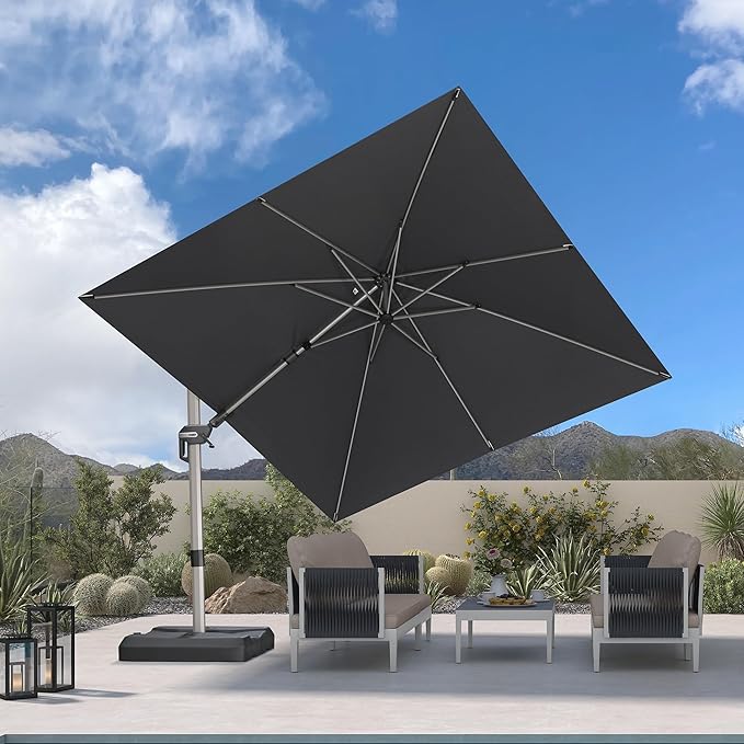 PURPLE LEAF 10' X 10' Left-right Tilting Patio Umbrella Outdoor Swivel Cantilever Umbrella Aluminum Offset Umbrella with Champagne Frame and 360-degree Rotation for Garden Deck Pool, Grey