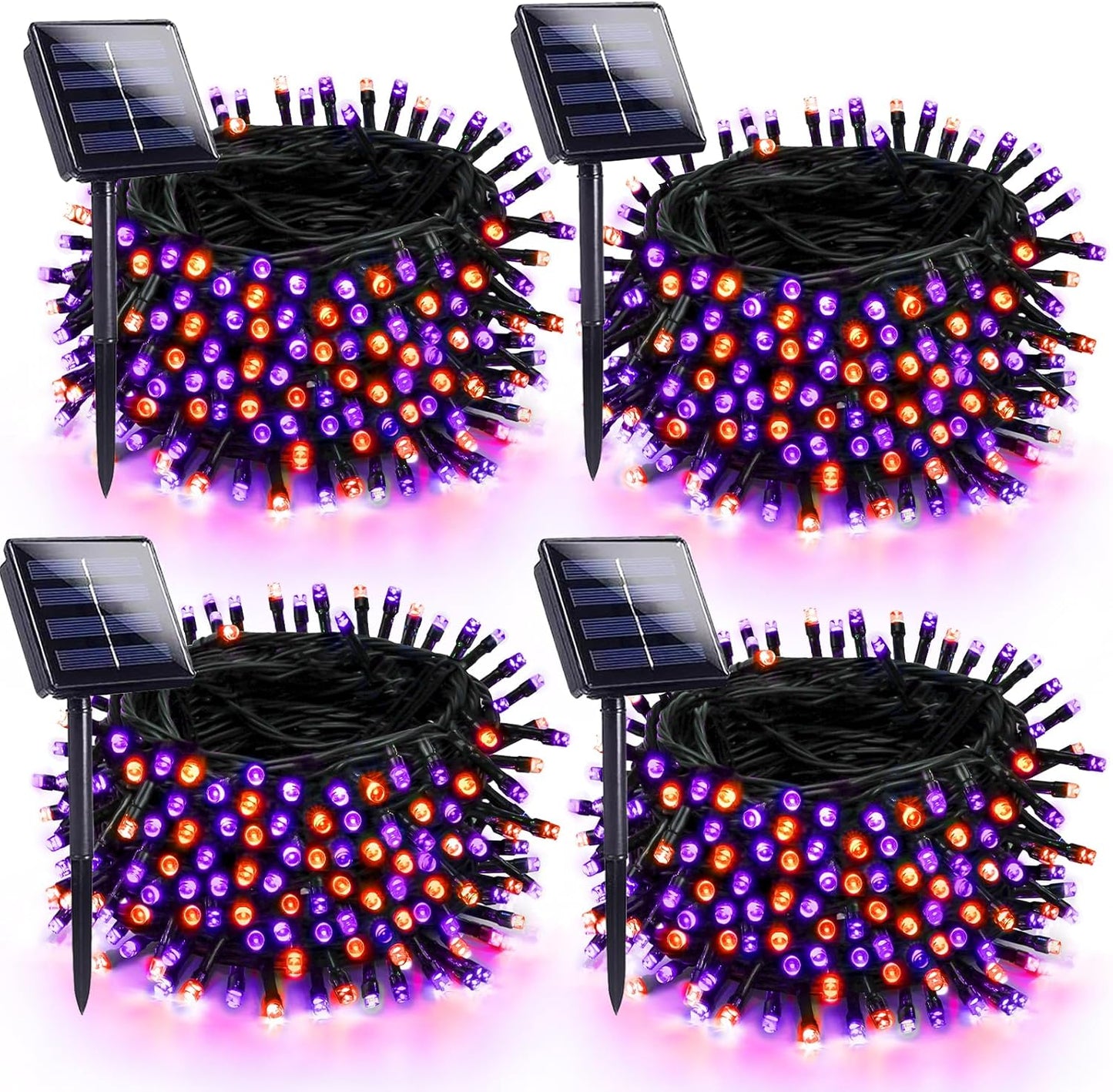 4 Pack 180FT Halloween Solar Lights Outdoor Waterproof, 320LED Orange and Purple Solar String Lights Green Wire 8 Modes, Solar Fairy Twinkle Lights for Halloween Tree Garden Horror Party Decorations