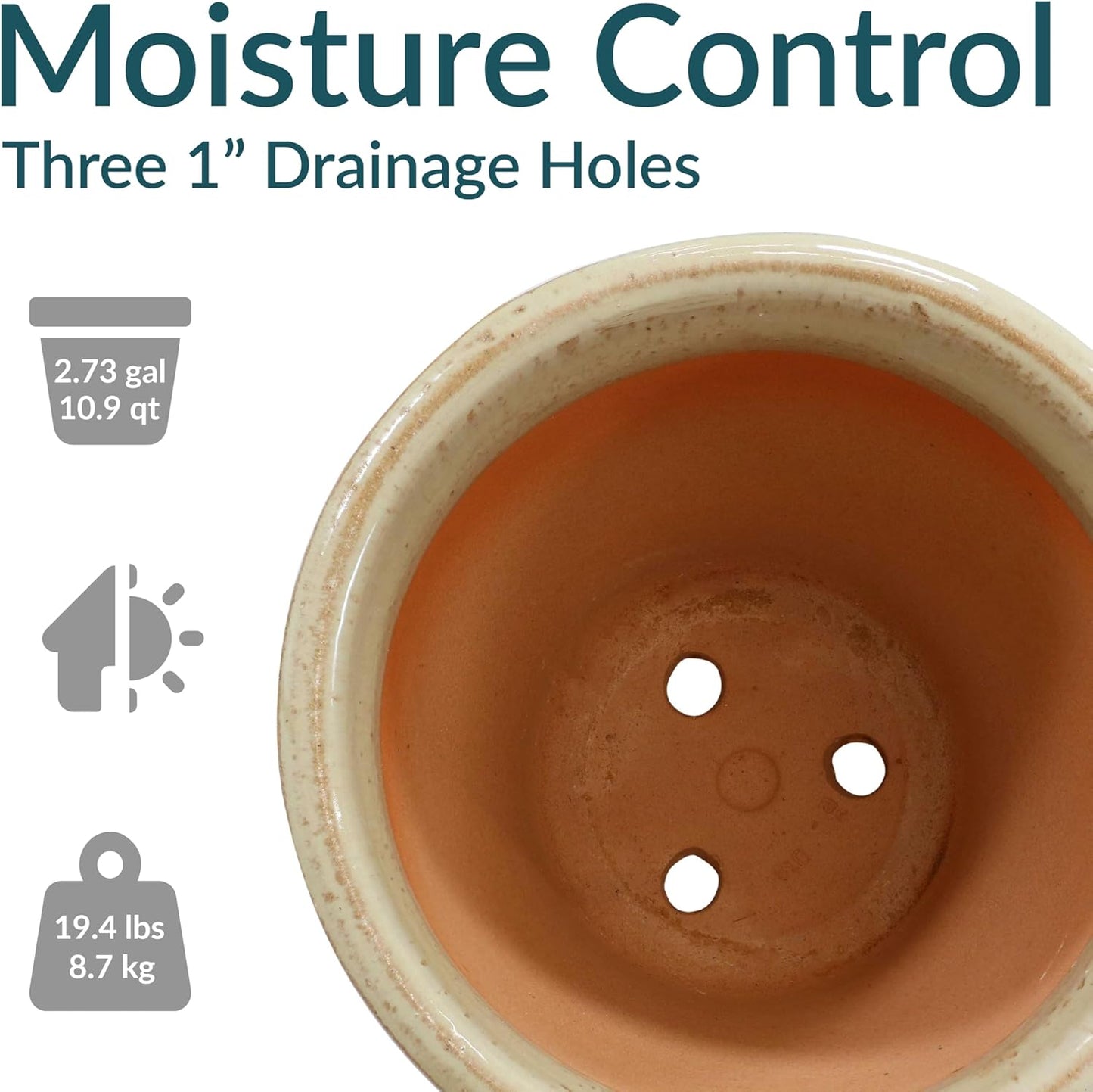 Sunnydaze Studio Large Ceramic Plant Pot - Round Outdoor Glazed Ceramic Planter Pot with Drainage - Seafoam - 14.5"