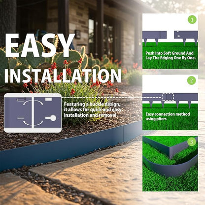 6 Pack Metal Landscape Edging- 40" L x 8" H (20ft Total) Lawn Edging, Garden Border Edging, Metal Edging for Landscaping with Gloves (Gray-Blue)