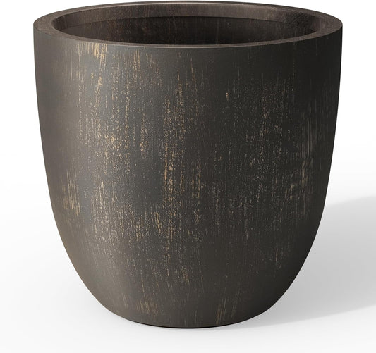 Kante 18 Inch Dia Round Concrete Planter, Indoor Outdoor Large Plant Pot with Drainage Hole and Rubber Plug for Home Patio Garden, Oil Rubbed Bronze