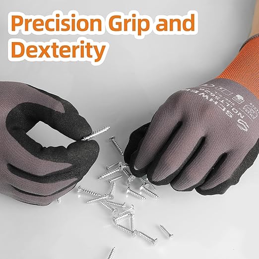 Schwer 12 Pairs Safety Work Gloves with Sandy Nitrile Coating LT5626, Max Abrasion Resistance Heavy Duty Gloves with Grip for Men Women, Ideal for General Use, Mechanic, Construction, Gardening, XS
