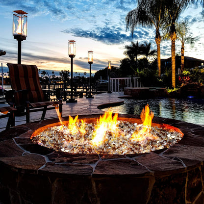 Mr. Fireglass Blended Reflective Fire Glass for Fire Pit Fireplace and Landscaping, 10 Pounds 1/4 Inch Mixed Colored High Luster Fire Rocks for Outdoor and Indoor Use Copper+Gold+Platinum