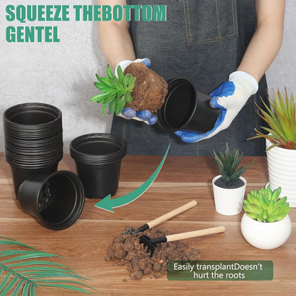 120 Packs 5 Inch Plant Nursery Pots, Plastic Seeds Starter Pots with Drainage Holes, Germination Soft Flower Plant Container for Succulents Seedling Cutting Transplanting (120, 5 Inch)