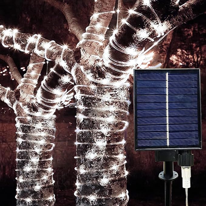 300 LED Solar Rope Lights Outdoor 99 FT Bright Solar Garden String Lights Durable 8 Modes Outdoor Fairy Lights Waterproof Solar Garden Decorative Lights for Fence Patio Decor (White)