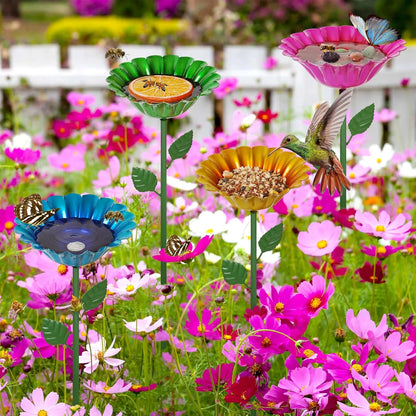 Large Bee Watering Station 4 Pack - Bee Bath for Garden Metal Butterfly Feeders Bowl with 5.32'' Flower Design Bird Bath for Outside Outdoors Garden Decor