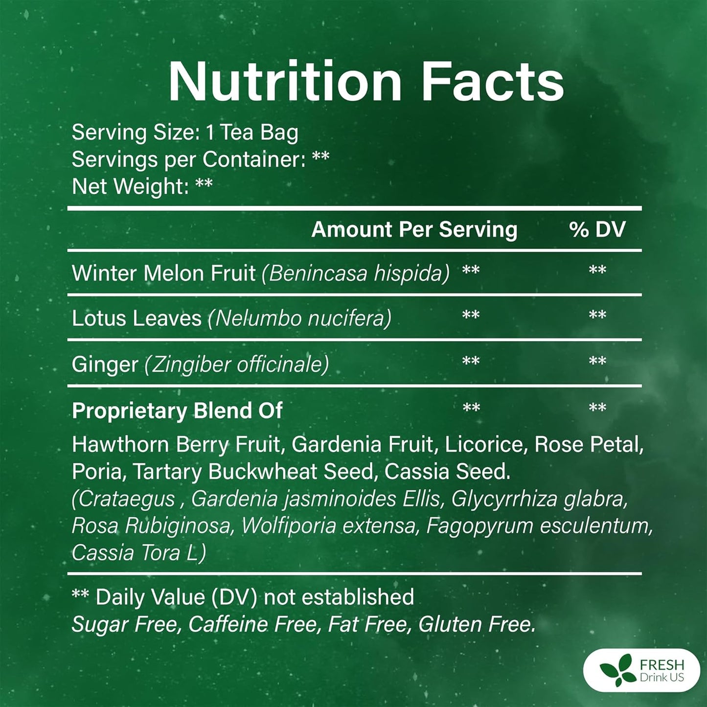 FreshDrinkUS, Oil-Reducing Herbal Tea – 75 Tea Bags | Blend of Winter Melon, Lotus Leaf, Ginger, Hawthorn, Gardenia Fruit, Rose, Cassia Seed & More | Naturally Caffeine-Free | Delicious Hot or Iced