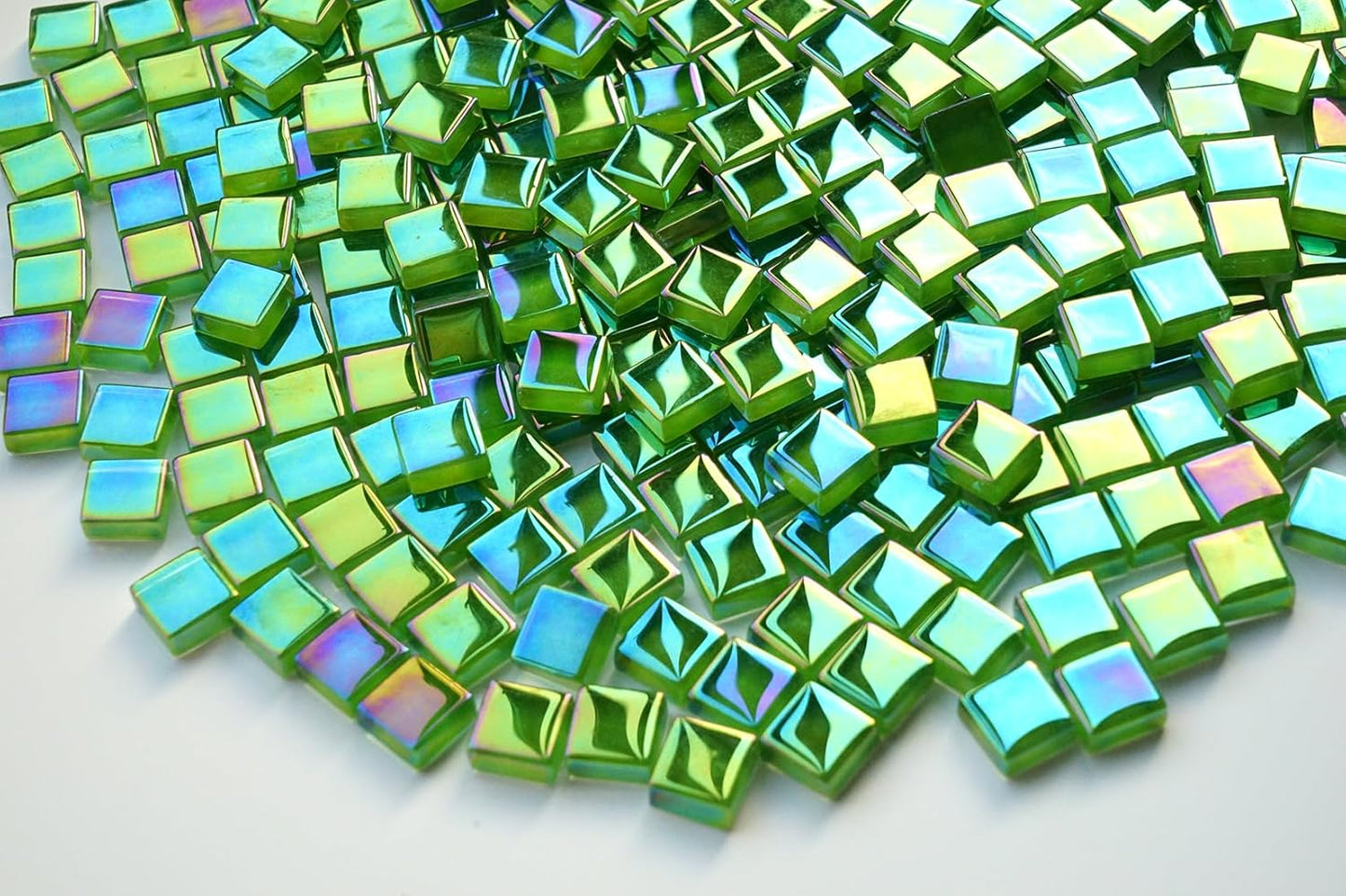 335PCS Lush Green Iridescent Mosaic Tiles, 300G Small Glass Perfect for DIY Crafts and Home Decoration, Ideal for Creative Art Projects, Great for Artists and Mosaic Lovers