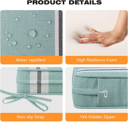 Square Corner Seat Cushions, 19" x 19" x 3", Set of 4, Indoor Outdoor Water Repellent Universal Chair Pads with Ties for Patio Furniture, Garden Deck Dining Chairs, Aqua Stripe