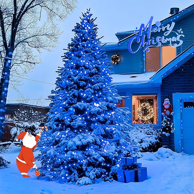 JMEXSUSS 2 Pack Blue Solar Christmas Lights: 100 LED 33ft Blue Solar Lights Outdoor, 8 Modes Solar String Lights for Outside Christmas Tree Gardens Party
