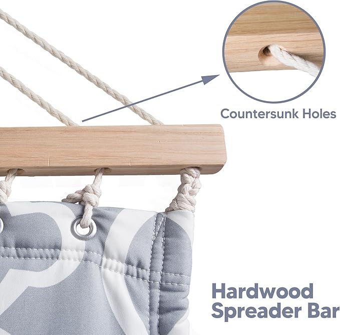 SUNCREAT 2 Person Hammocks for Outside with Stand, Extra Large Double Hammock with Wooden Stand, Gray