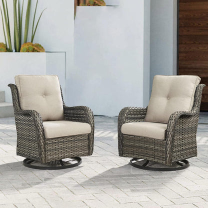 Outdoor Patio Swivel Rocker Chairs - Wicker Rattan Patio Swivel Rocking Chairs Set of 2 with High Back,Deep Seating and Comfort Cushions for Deck Porch Garden,Mixed Grey/Beige