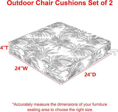 Favoyard Outdoor Chair Cushion 24 x 24 x 4 In Waterproof Pattern Fade Resistant Cushions for Patio Furniture with Removable Cover Attach Straps 28D Foam Insert Cushions Pads for Seat Sofa Couch 2 Pack