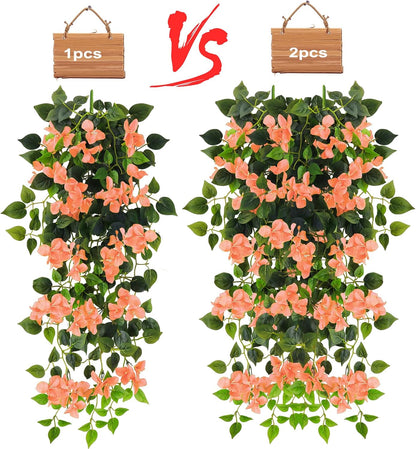 Artificial Hanging Flowers Bougainvillea, UV Resistant Fake Plastic Faux Flower Fabric Vine for Indoor Outdoor Garden Porch Eave Wedding Wall Décor Fall Decorations