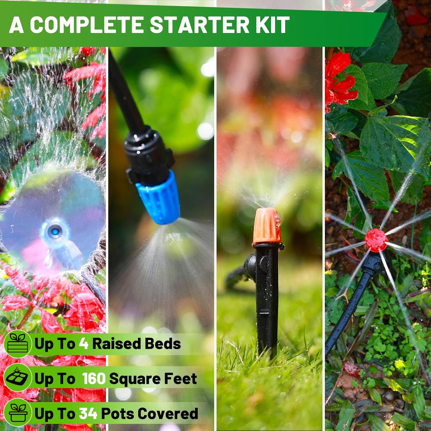 240FT Drip Irrigation System, 2025 Upgraded Quick Connector Irrigation System for Garden, Adjustable Nozzles, Garden Watering System with 1/4" & 1/2" Tubing, Sprinklers for Garden, Greenhouse, Lawn