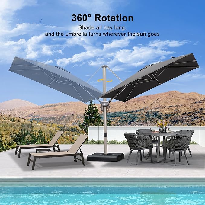 PURPLE LEAF Patio Umbrella with Base Included, 8ft Outdoor Aluminum Cantilever Umbrella with 360° Rotation, Champagne Offset Umbrella for Outdoor Garden Pool, Grey