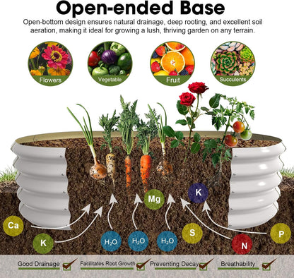 4x2ft Oval Galvanized Raised Garden Bed Kits 16" Tall Outdoor Large Metal Modular Planter Box 9-in-1 Raised Beds for Gardening,Vegetables,Fruits,Flowers & Herbs (White)