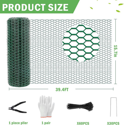 39.4Ft x 16In Plant Protectors from Animals, Plant Cages for Outdoor Plants, Free-Cut Metal Mesh Plant Covers Guards Fence Chicken Wire Cloche with Ground Stakes & Ties to Keeping Bunny Animals Out