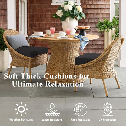 Outdoor Chair Cushions Set of 2, Waterproof Foam Patio Seat Cushions with Ties for Garden Sofa & Dining Furniture, 3-Year Color Fastness, 18x18x3 Inch, Black