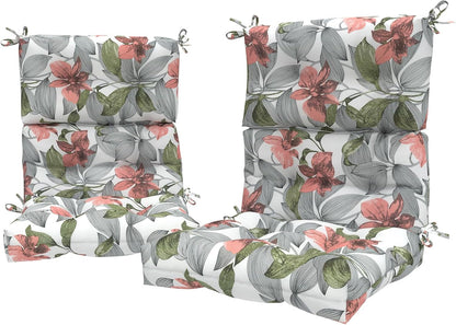 LVTXIII Outdoor Seat/Back Chair Cushion Patio Tufted High Back Cushion, Seasonal Replacement Rocking Chair Cushion with Ties (22” W x 20D”, Set of 2, Clemens Noir Pink)