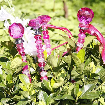 119 Pcs Garden Stake Diy Fairy Wand Plant Stake with Rose Red Large Hole Beads Crystal Diamond Stopper Top 4 Stainless Steel Threaded Rod Beaded Garden Stakes For Outdoor Indoor Yard Patio Decorations